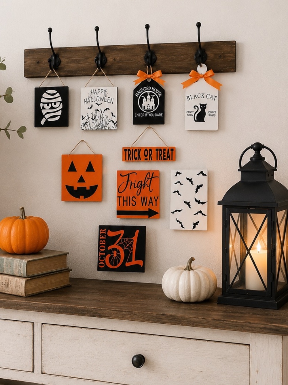 5/25 NWOT Halloween Wood Signs Décor Set Black Orange White Rustic Spooky Sign